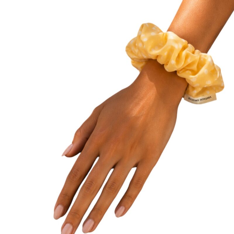 Vintage Groove Handmade - Scrunchie giallo a pois - 100% seta