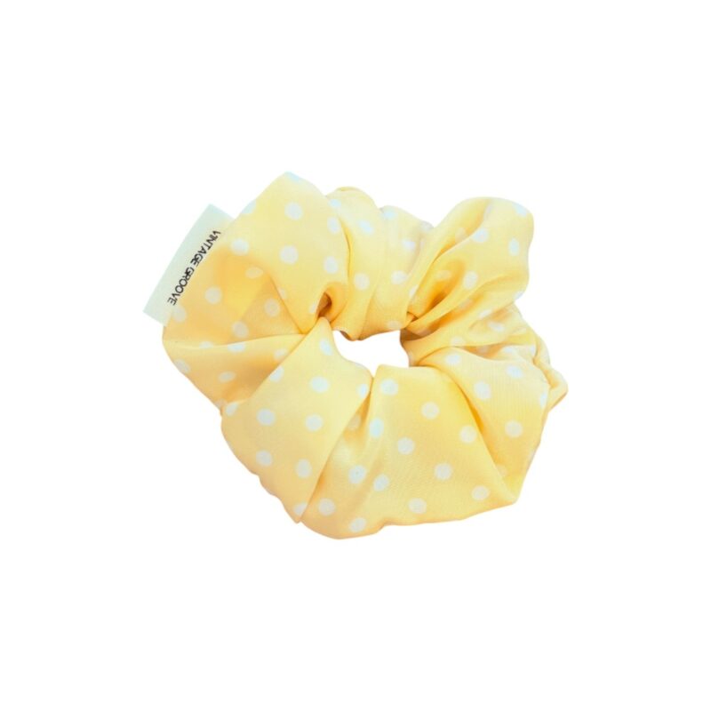 Vintage Groove Handmade - Scrunchie giallo a pois - 100% seta