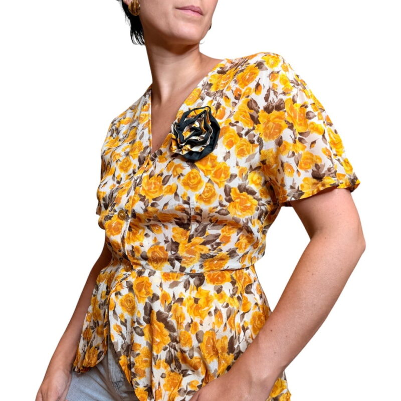 Camicia vintage a fiori gialla