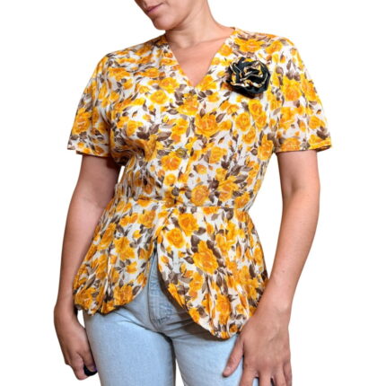 Camicia vintage a fiori gialla
