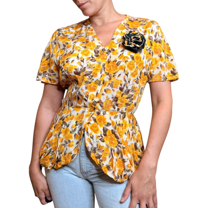 Camicia vintage a fiori gialla