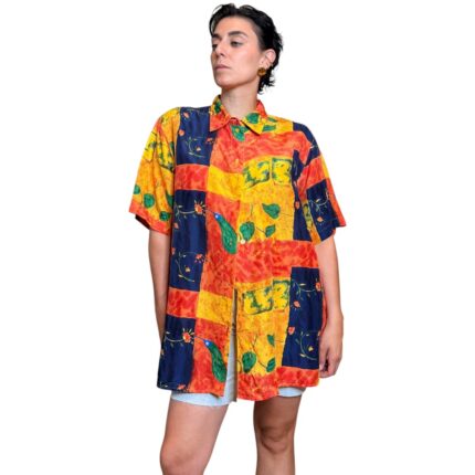 Camicia vintage giallo e arancio - 100% seta