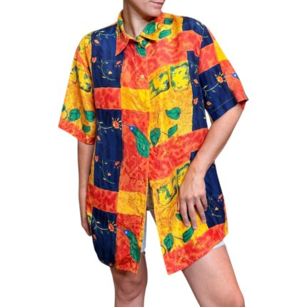 Camicia vintage giallo e arancio - 100% seta