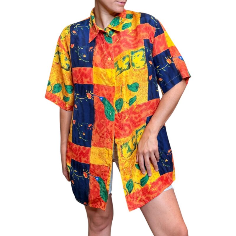 Camicia vintage giallo e arancio - 100% seta