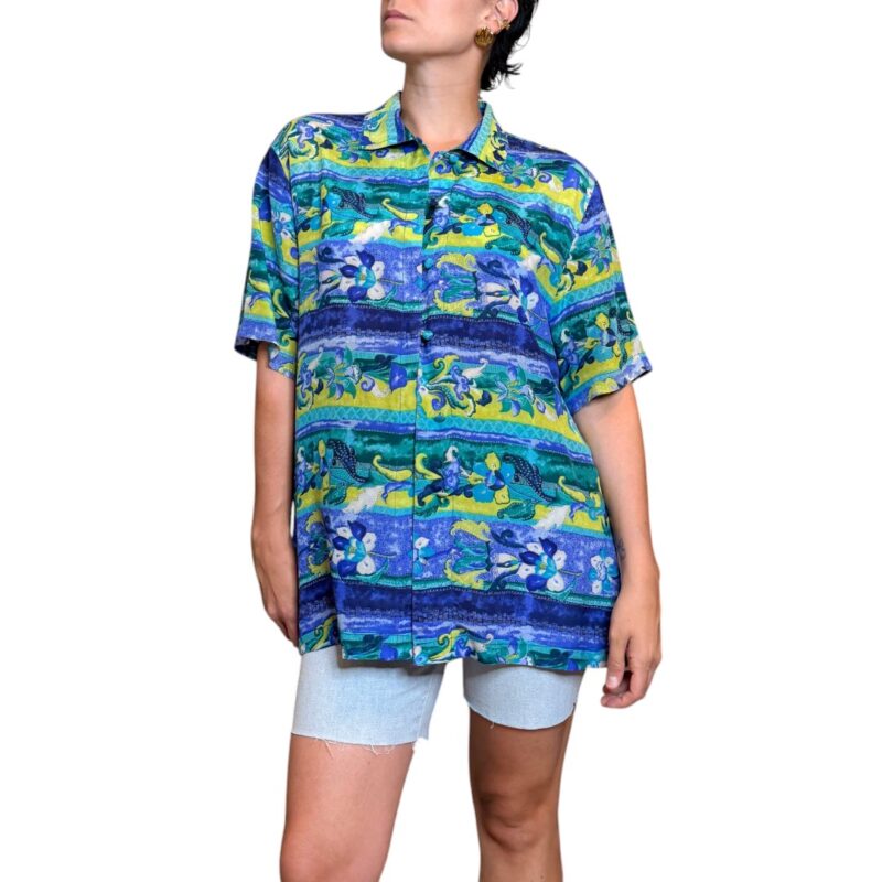 Camicia vintage viola e verde - 100% seta