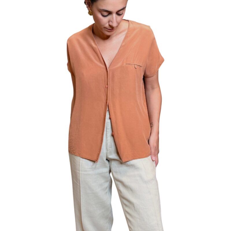Camicia vintage marrone - 100% seta