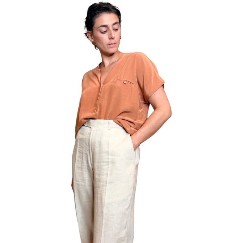Camicia vintage marrone - 100% seta