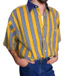 Camicia vintage gialla e blu - 100% cotone
