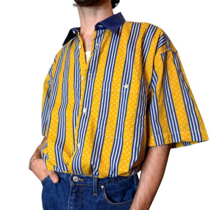 Camicia vintage gialla e blu - 100% cotone