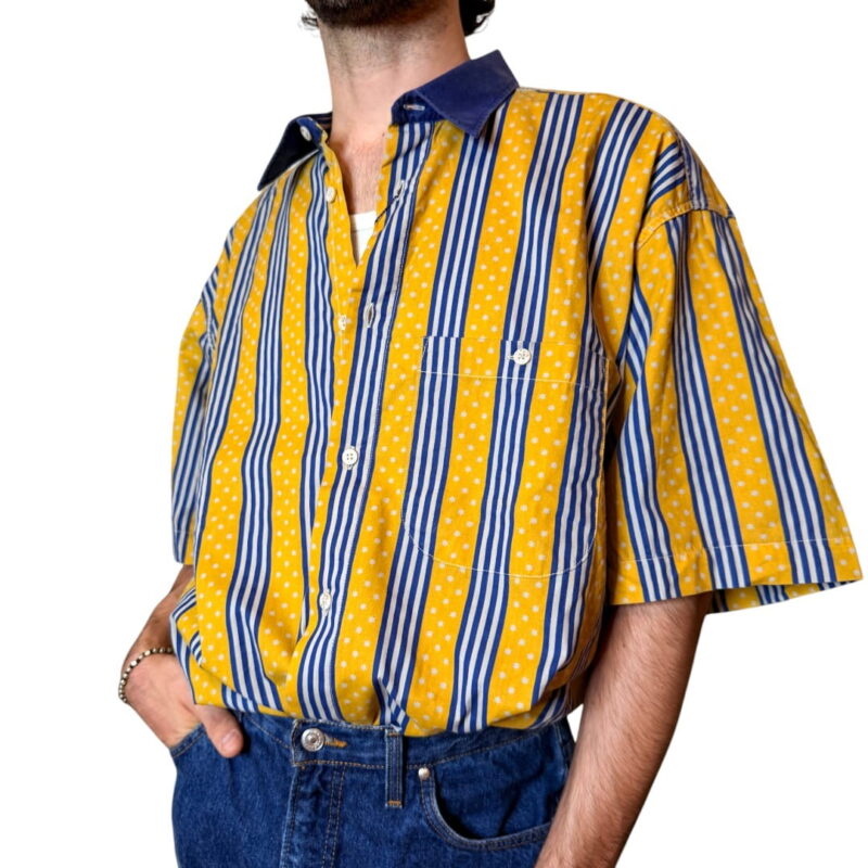 Camicia vintage gialla e blu - 100% cotone