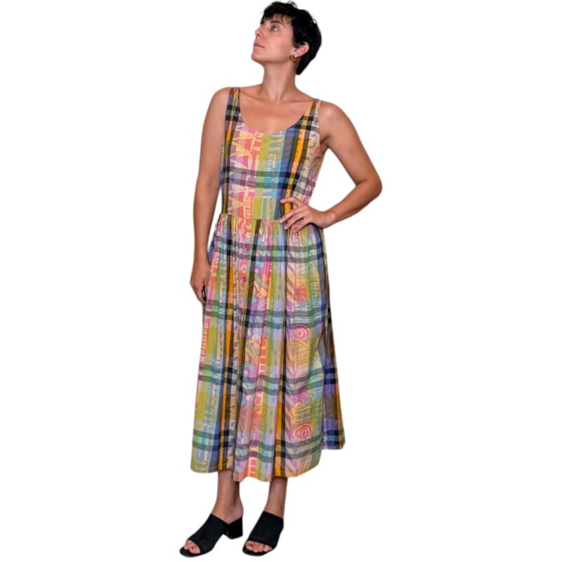 Abito vintage a quadri multicolor