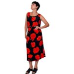 Abito vintage nero con fiori rossi