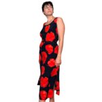 Abito vintage nero con fiori rossi