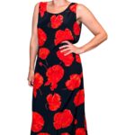Abito vintage nero con fiori rossi