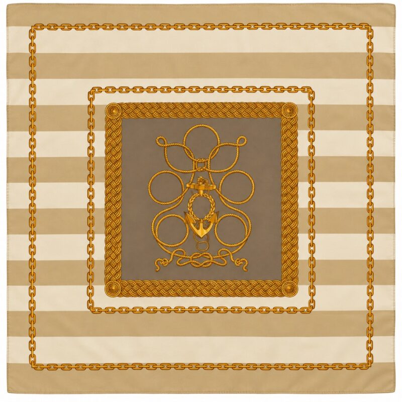 Foulard beige e grigio con catene - 100% seta