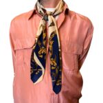 Foulard beige e blu - 100% seta - immagine 2