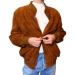 Giacca in vera pelle scamosciata marrone