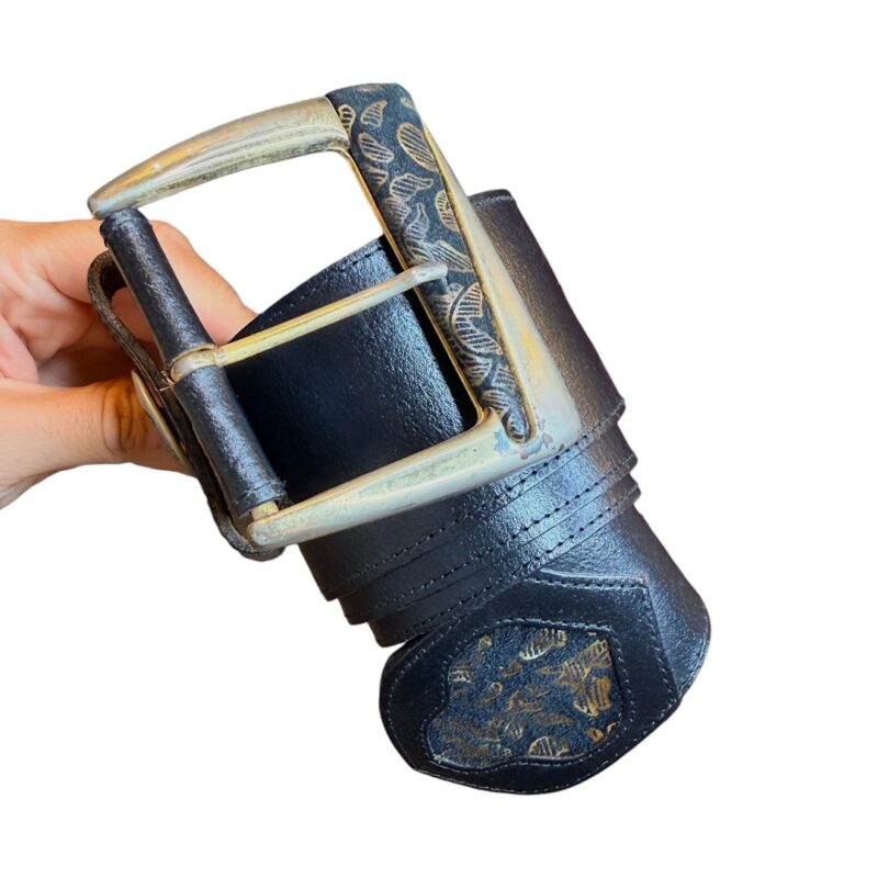 Cintura vintage - vera pelle nera con fibbia oro