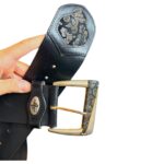 Cintura vintage - vera pelle nera con fibbia oronera con fibbia oro