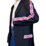 Vintage Groove Upcycling - Blazer grigio scuro - inserti Asics rosa