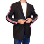 Vintage Groove Upcycling - Blazer grigio scuro - inserti Asics rosa