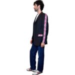 Vintage Groove Upcycling - Blazer grigio scuro - inserti Asics rosa