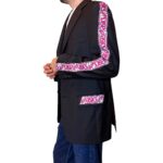 Vintage Groove Upcycling - Blazer grigio scuro - inserti Asics rosa
