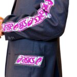 Vintage Groove Upcycling - Blazer grigio scuro - inserti Asics rosa
