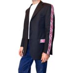 Vintage Groove Upcycling - Blazer grigio scuro - inserti Asics rosa