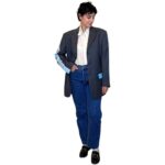 Vintage Groove Upcycling - Blazer grigio - inserti adidas azzurri