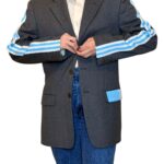 Vintage Groove Upcycling - Blazer grigio - inserti adidas azzurri