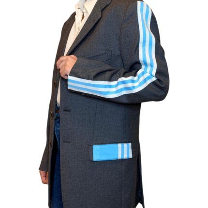Vintage Groove Upcycling - Blazer grigio - inserti adidas azzurri