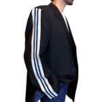 Vintage Groove Upclycling - Blazer nero gessato - inserti Adidas blu petrolio