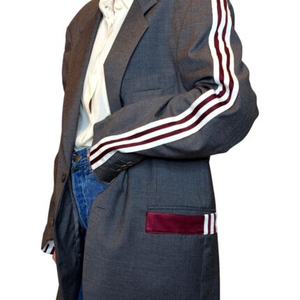 Vintage Groove Upcycling - Blazer grigio scuro - inserti Adidas bordeaux
