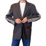 Vintage Groove Upcycling - Blazer grigio scuro - inserti Adidas bordeaux