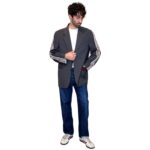 Vintage Groove Upcycling - Blazer grigio scuro - inserti Adidas bordeaux