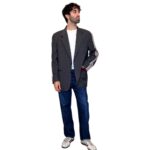 Vintage Groove Upcycling - Blazer grigio scuro - inserti Adidas bordeaux