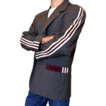 Vintage Groove Upcycling - Blazer grigio scuro - inserti Adidas bordeaux