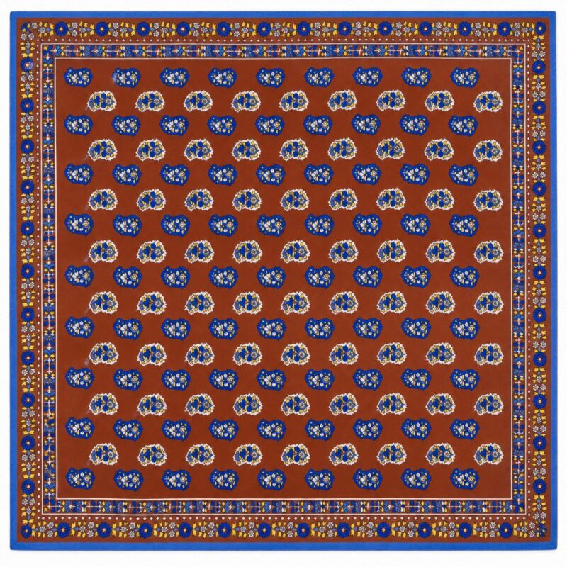 Foulard vintage marrone e azzurro - 100% seta