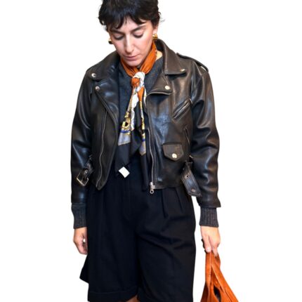 Chiodo in vera pelle nero corto