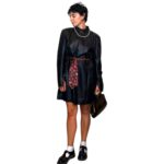 Abito in vera pelle nero con spalline