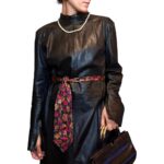 Abito in vera pelle nero con spalline
