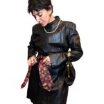 Abito in vera pelle nero con spalline