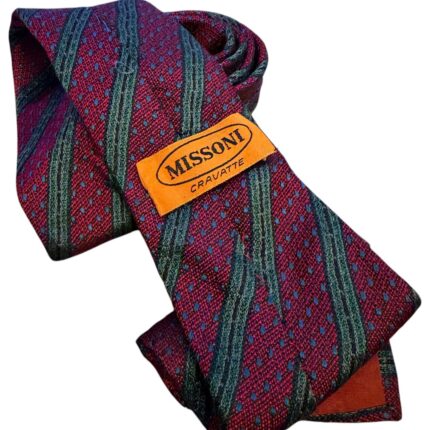 Missoni - cravatta vintage rossa e verde - 100% seta