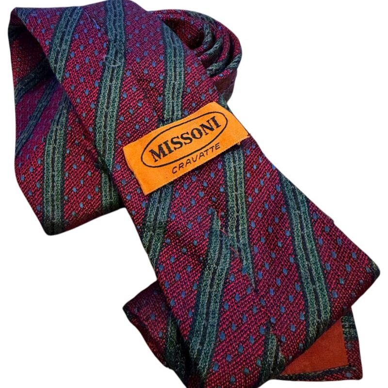 Missoni - cravatta vintage rossa e verde - 100% seta