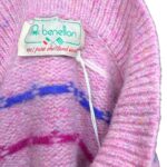 Benetton - Maglione vintage rosa con colletto - 100% lana