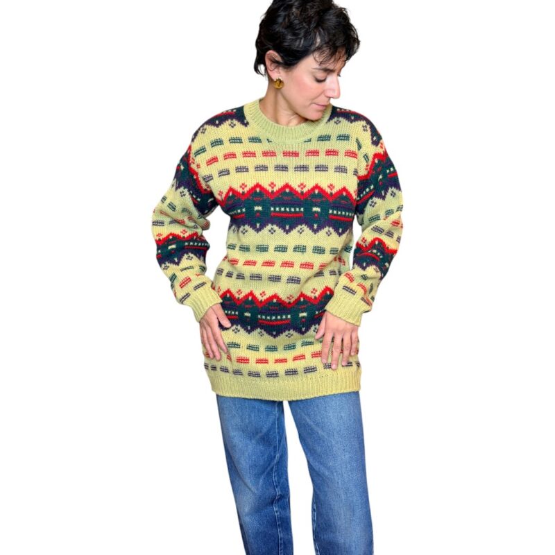 Maglione vintage verde fantasia