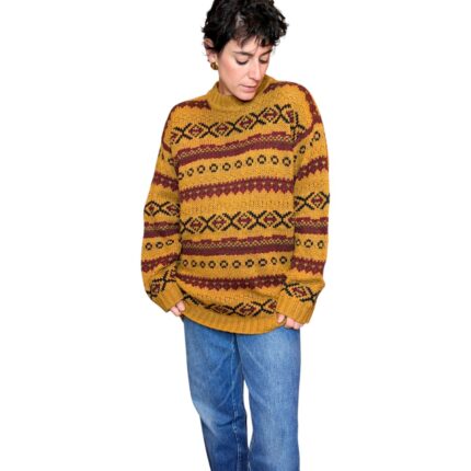 Maglione vintage senape e bordeaux