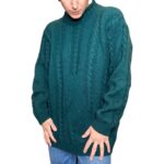 Maglione vintage intrecciato verde petrolio