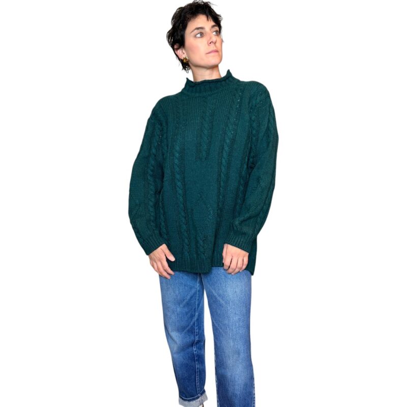 Maglione vintage intrecciato verde petrolio